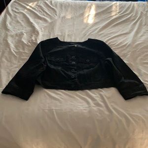 Torrid, Collarless 3/4 Sleeve Black Crop Denim Jacket.